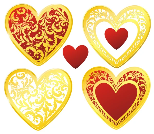 Golden decorated hearts set — Stock Vector