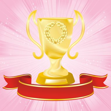 Golden cup on strip pink background clipart