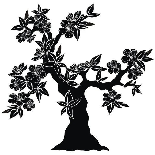 Bloeiende boom silhouet — Stockvector