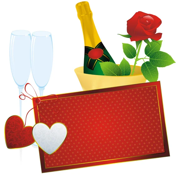 シャンパンと赤のカード — ストックベクタ