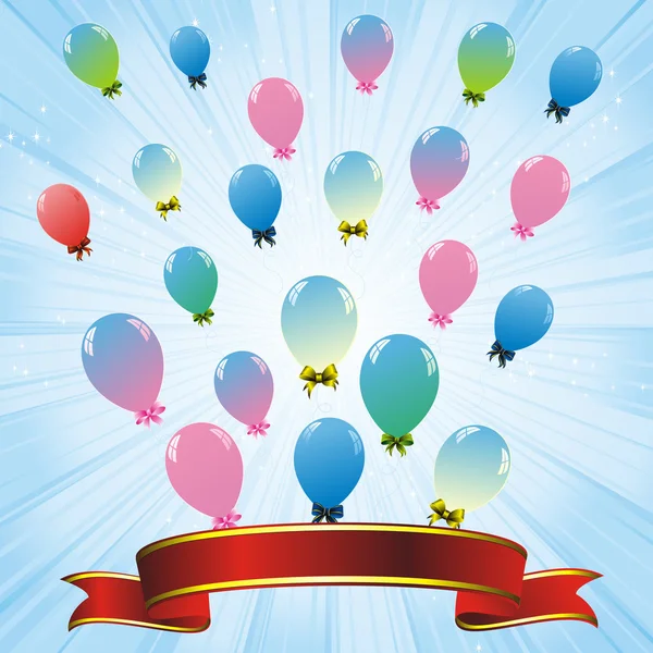 Bunte Luftballons und rote Schleife — Stockvektor