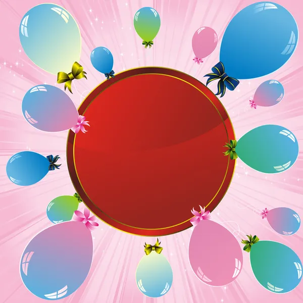 Bunte Luftballons und rotes Etikett — Stockvektor