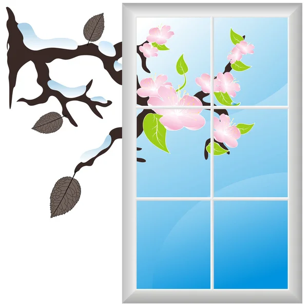 Primavera na janela — Vetor de Stock