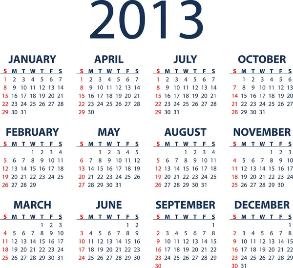 2013 vector calendario — Vector de stock