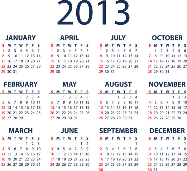 2013 vector calendar
