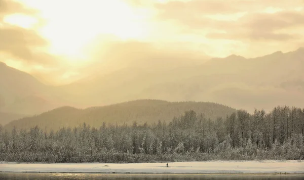 Berg i snö på sunset — Stockfoto