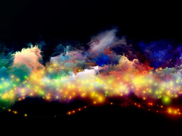 Clouds of fractal foam and abstract lights arrangement suitable as a backdrop in projects on art, spirituality, painting, music , visual effects and creative technologies