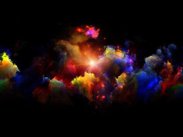 Backdrop composed of clouds of fractal foam and abstract lights and suitable for use on art, spirituality, painting, music , visual effects and creative technologies