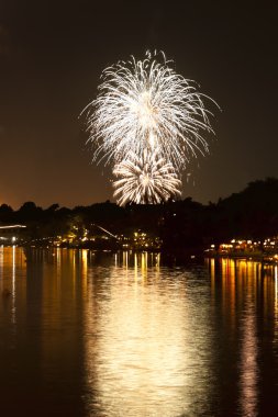 Fireworks Over a river clipart