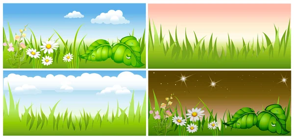 夏の緑の背景の草原を設定します。 — ストックベクタ