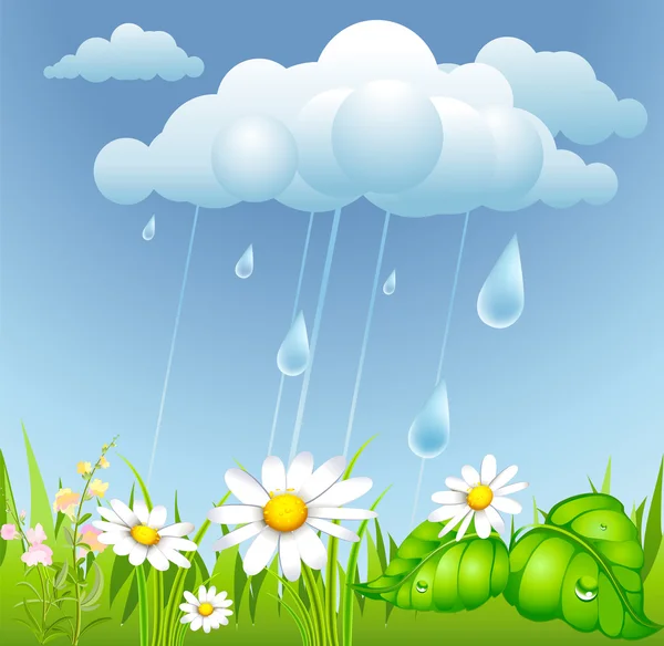 Fond d'été avec pluie — Image vectorielle