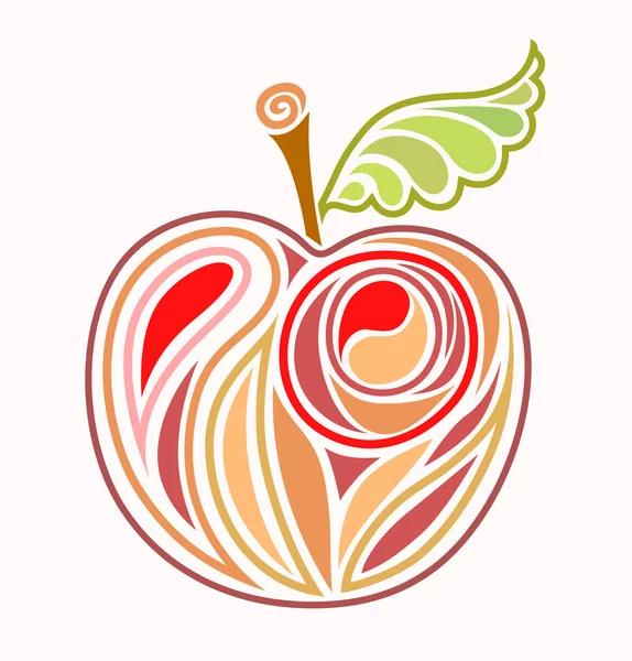 Dibujo de manzana roja con hoja verde - boceto — Vector de stock