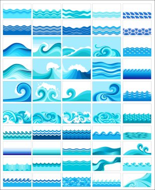Set from 50 topics with stylized waves clipart