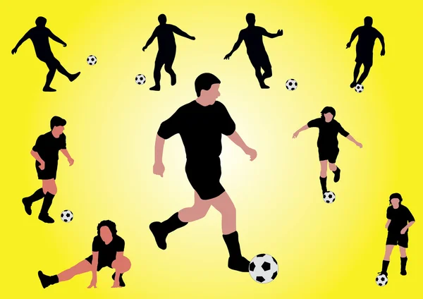 Varios jugadores de fútbol disparando una pelota — Archivo Imágenes Vectoriales
