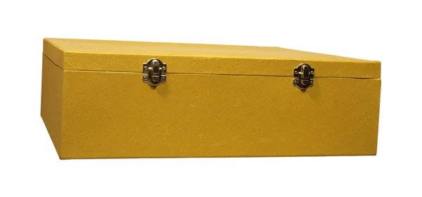 Altın renkli iki metal bağlantı elemanları ile büyük bir kutu — Stok fotoğraf