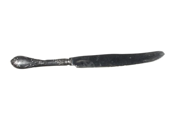 Vieux couteau de table endommagé isolé sur fond blanc — Photo