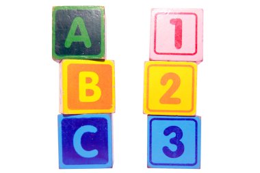 Abc 123 in toy play block letters with clipping path on white clipart