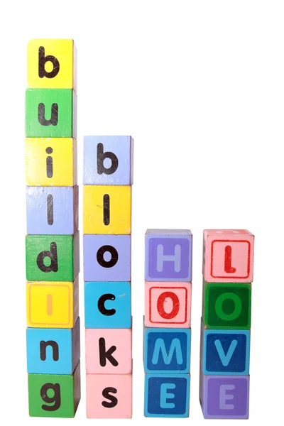 Home building blocks love in letters upright — Stok fotoğraf