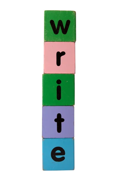 Psát v textu na hračka bloky — Stock fotografie