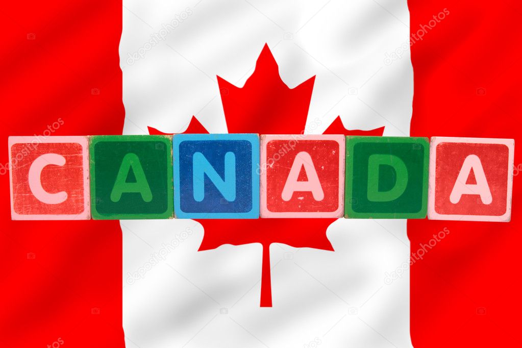 Canada and flag in toy block letters