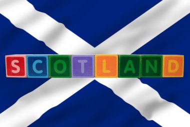 Scotland and flag in toy block letters clipart