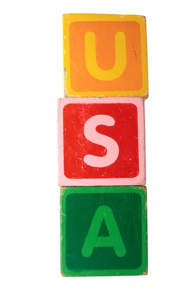 Usa em letras de bloco de brinquedo — Fotografia de Stock