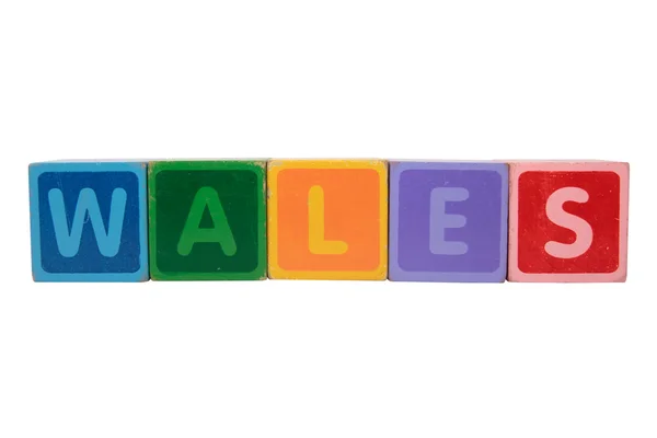 País de Gales em letras de bloco de brinquedo — Fotografia de Stock