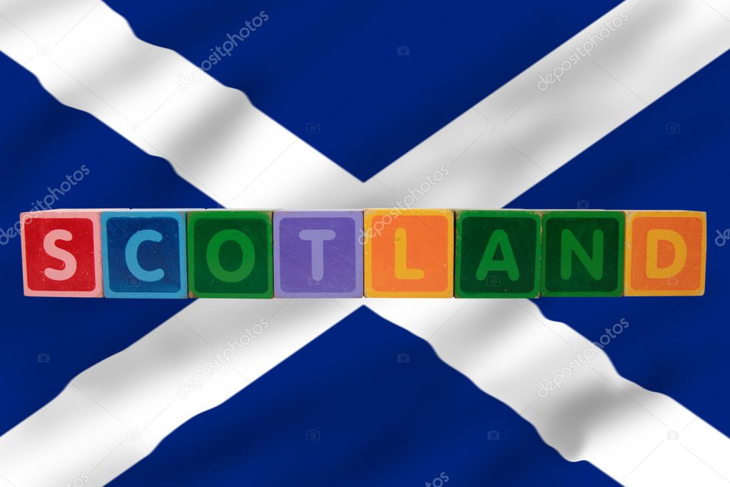 Scotland and flag in toy block letters