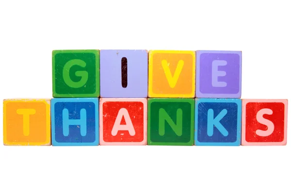 Dê graças em letras de bloco de brinquedo — Fotografia de Stock