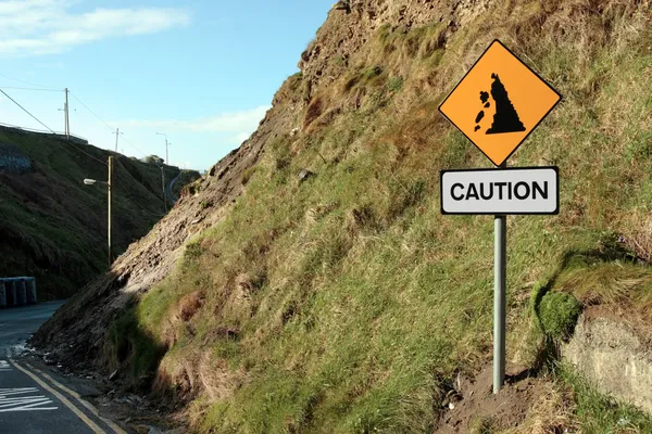 Landslide risk road sign — Stock Photo, Image