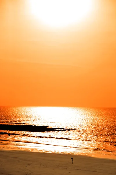 Laufen auf Sonnenschein, der sich am goldenen Strand spiegelt — Stockfoto