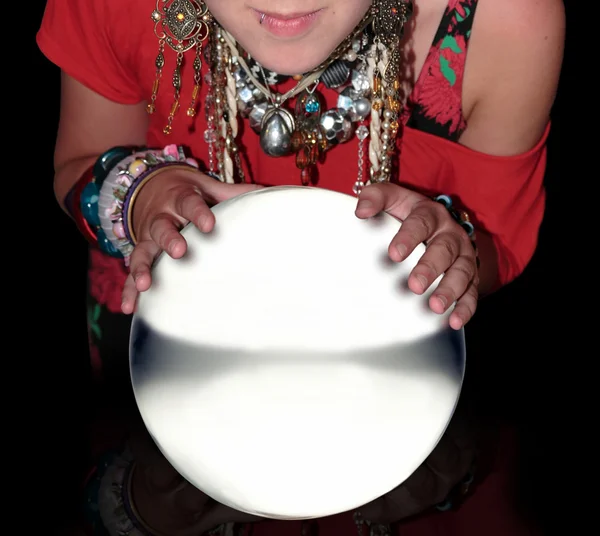 Contador de fortunas sobre uma bola de cristal em branco — Fotografia de Stock