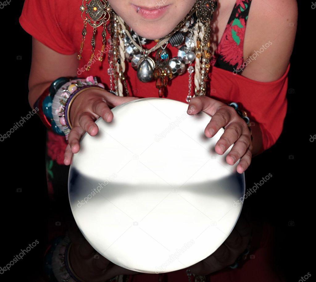 Fortune teller over a blank crystal ball