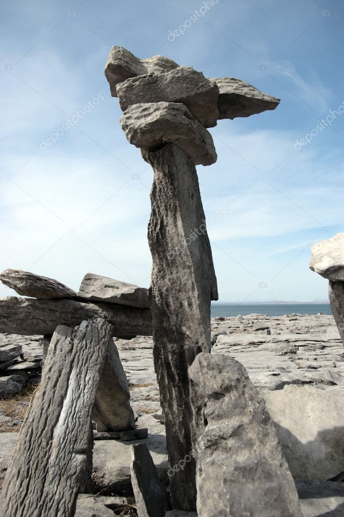 Upright standing boulders in rocky burren landscape