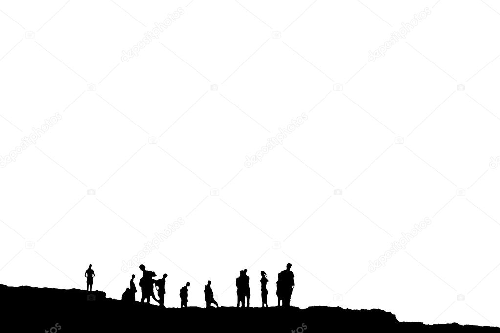 Silhouette of many on peak with clipping path