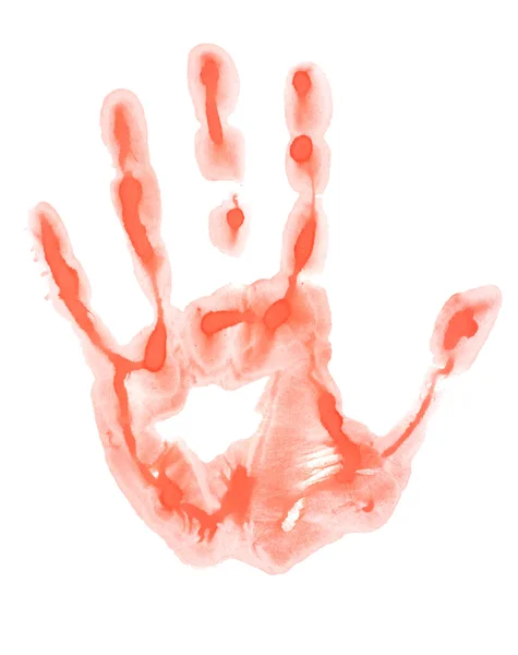 Hand tryck med röd färg — Stockfoto
