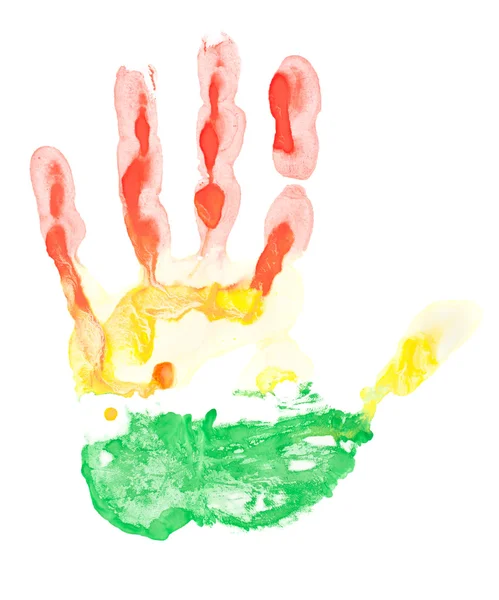 Impression de main colorée sur fond blanc — Photo
