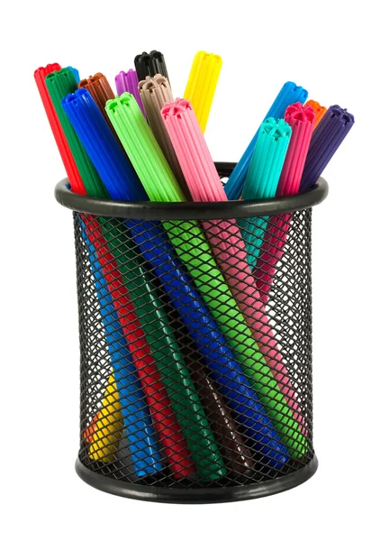 Set of felt-tip pens of different colors in holder — Stock Photo, Image