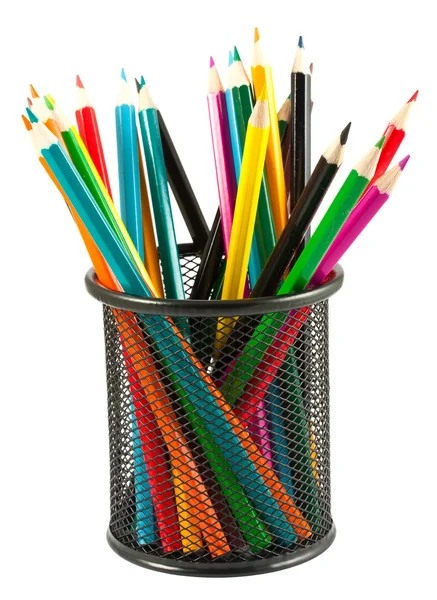 Färgglada pennor i hållare — Stockfoto