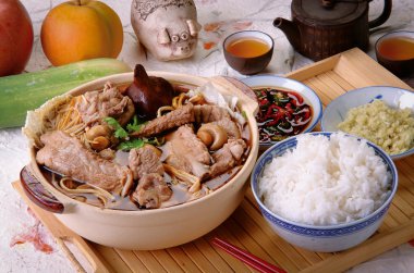 Malaysian stew of pork and herbal soup, ba kut teh. clipart