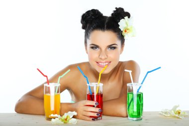 Beautiful sexual girl with glass of juice clipart