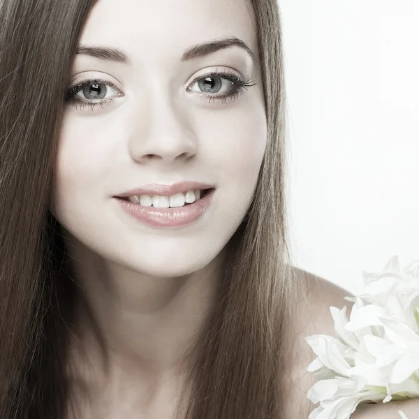 Beautiful girl, isolated on a white background, emotions, cosmetics — Stock Photo, Image