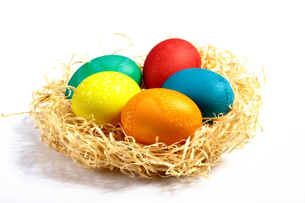 Fünf bunte Eier für die Osterfeiertage Stockbild