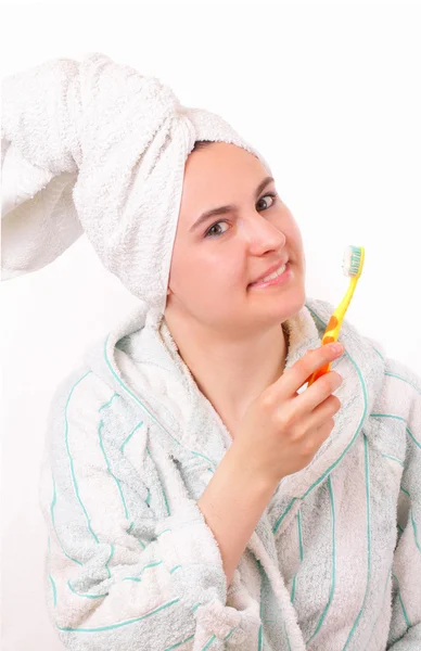Pretty young girl with tooth brush — Stock Photo, Image