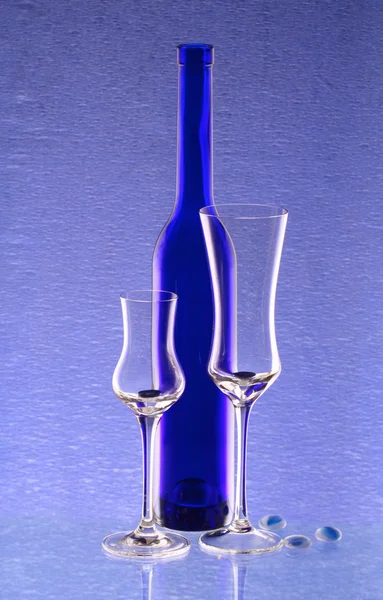 Dois vinhedos e uma garrafa — Fotografia de Stock