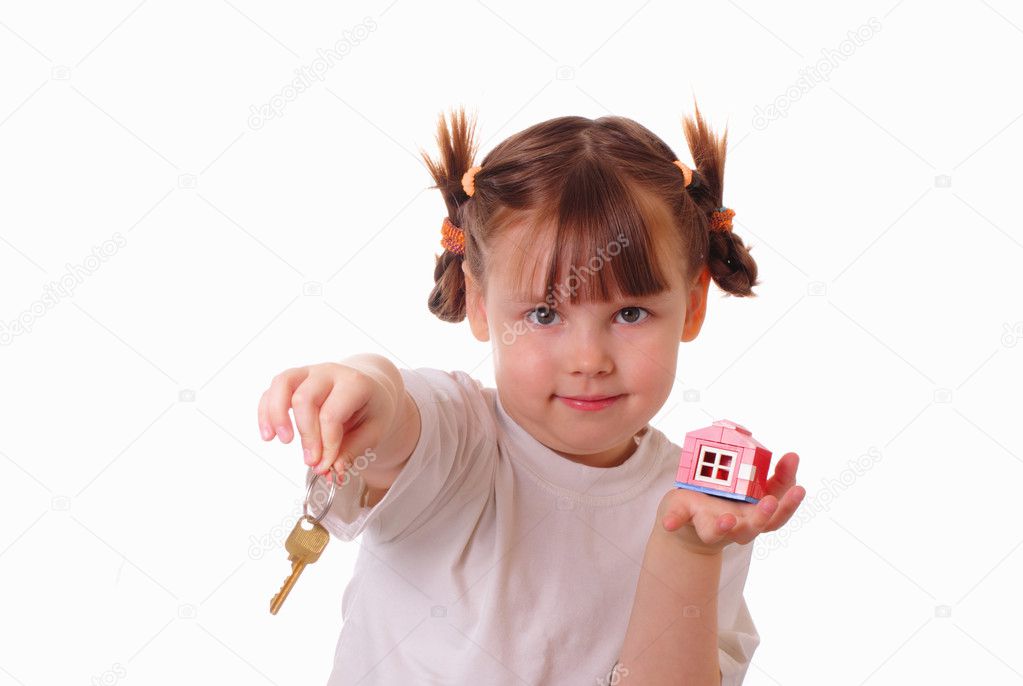 Little girl gives the key