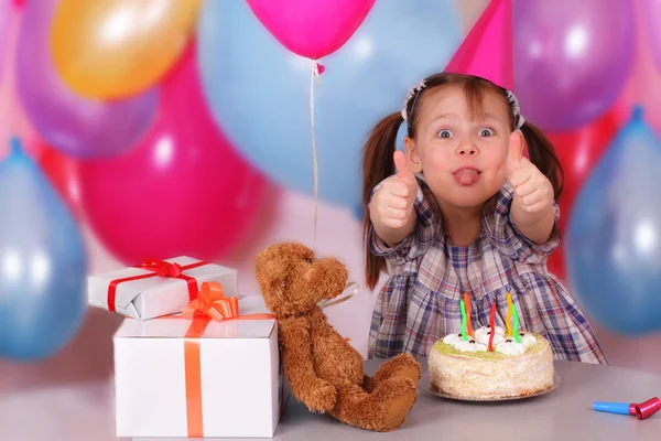 Birthday celebration of funny little girl — Stock Photo, Image