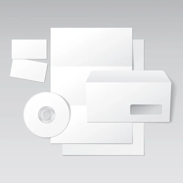 Blanko-Brief, Umschlag, Visitenkarten und CD — Stockvektor