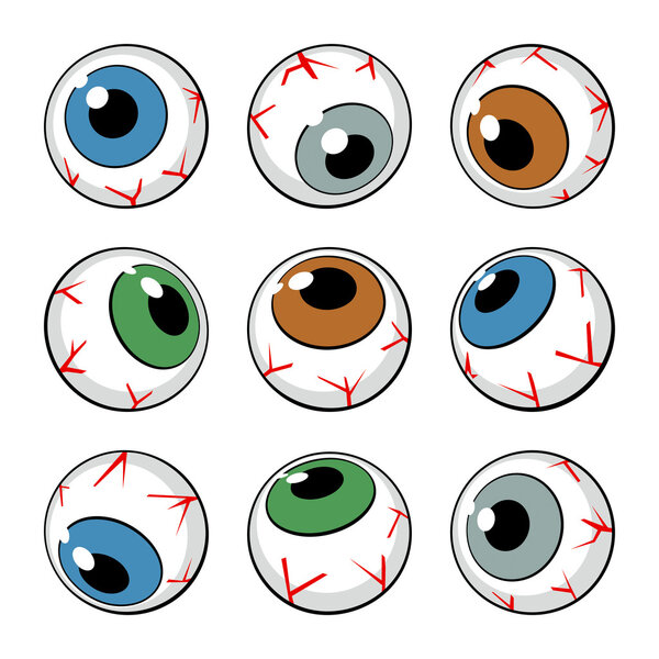 Set of eyeballs on white background
