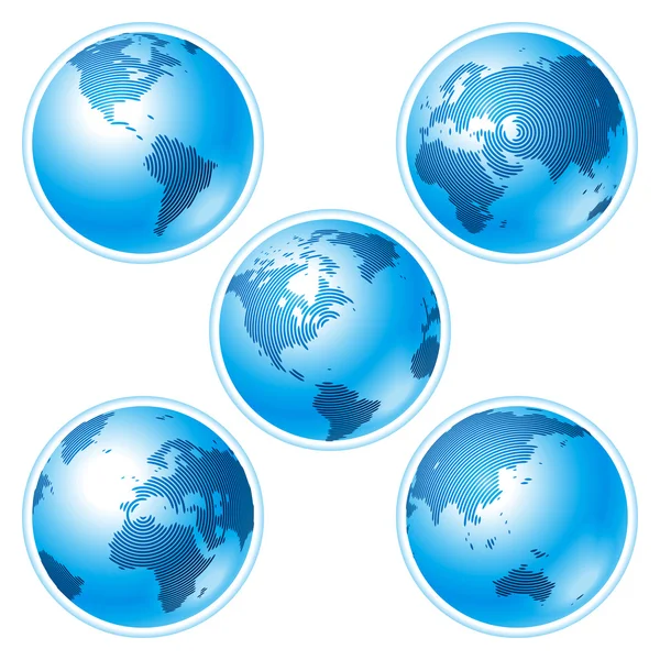 Ensemble de cinq globes sur fond blanc — Image vectorielle